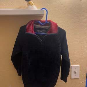 Size 4 - Tommy Hilfiger Big Boys' Half-Zip Ribbed Knit Sweater Navy/Red